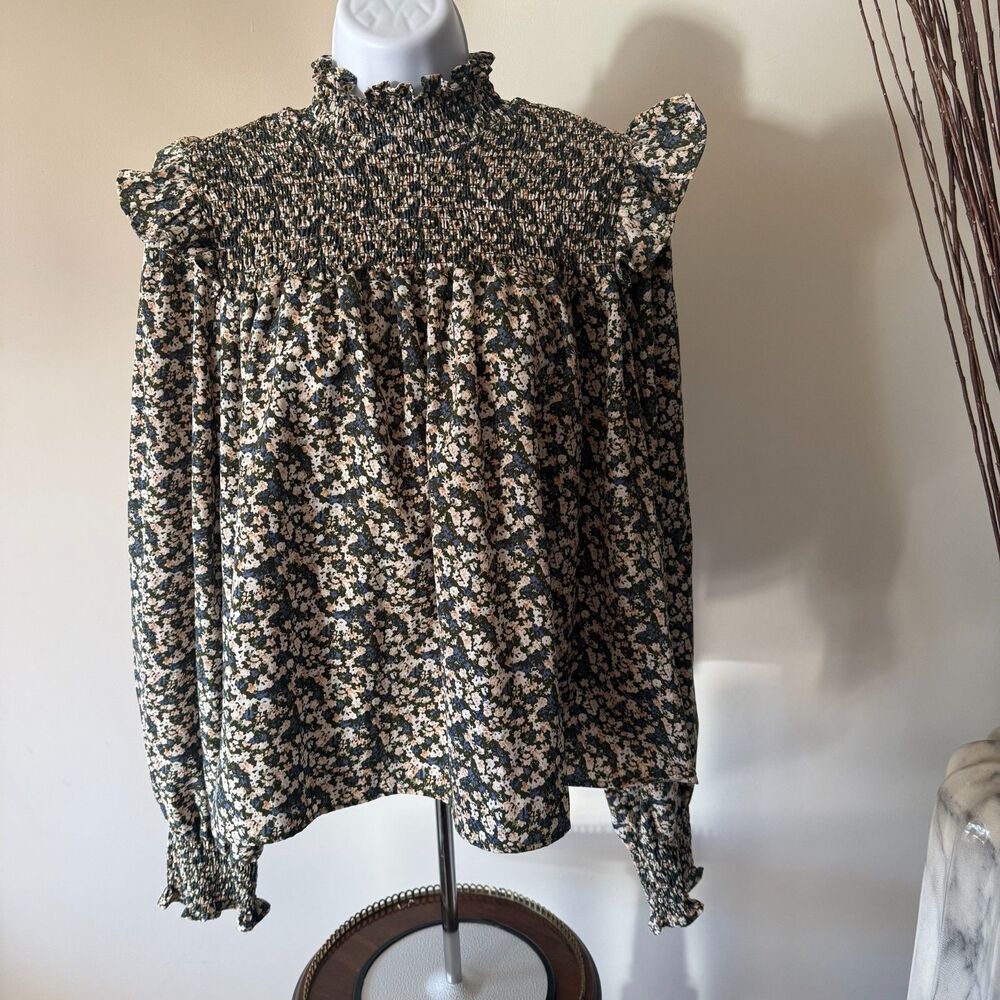 Long Sleeve Mock Neck Floral Blouse Small